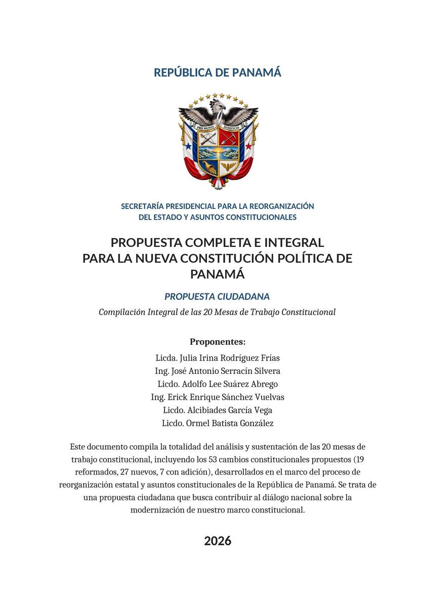 Portada del documento: Propuesta Completa e Integral para la Nueva Constitución Política de Panamá